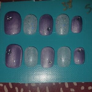 Purple and Glitter Press-On Nails